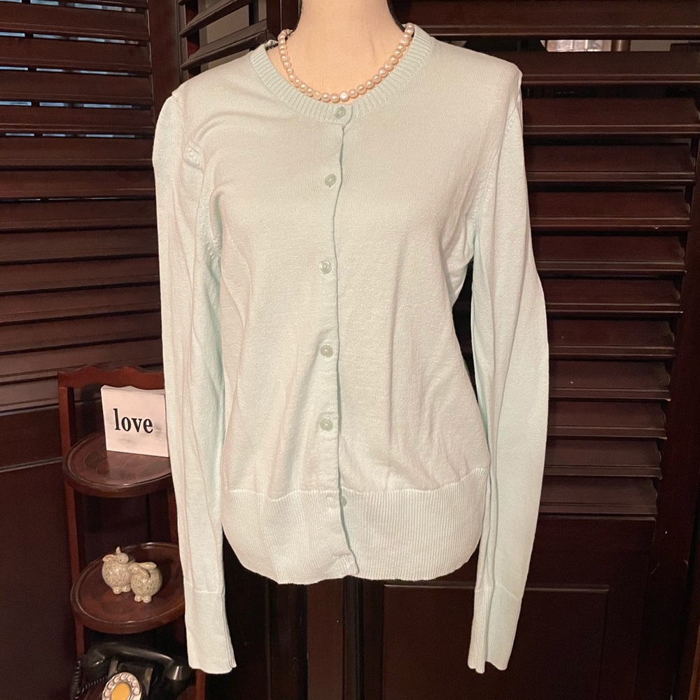GAP cardigan, light aqua. Size: Medium, Tall